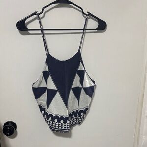 FARM Rio Navy and White Geometric Crop Top